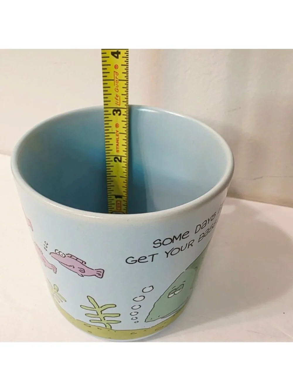 Vtg Novelty American Greetings Get Your Bass In Gear Fish Blue Cup Mug Humor